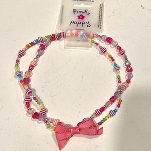 NWT! Pink Poppy Double Strand Bead Necklace with Bow